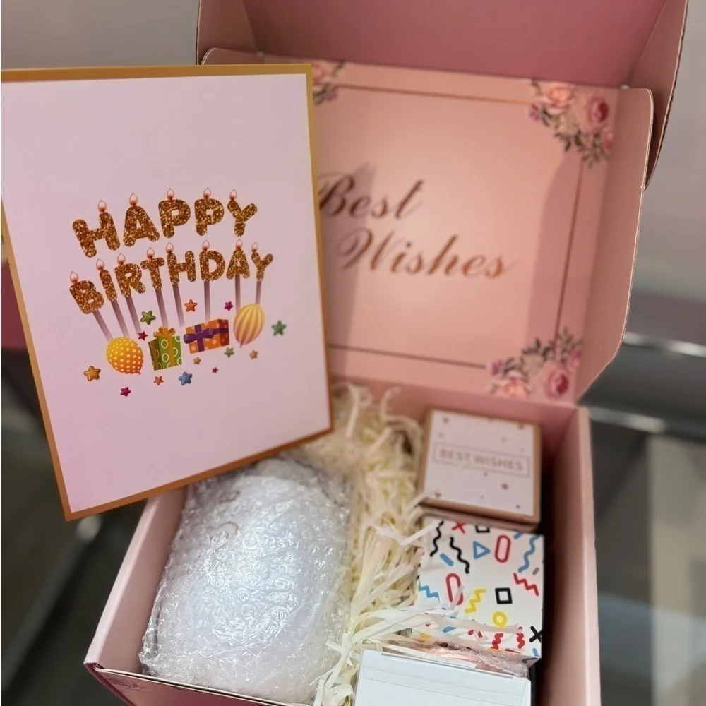 Happy Birthday Gift Set Soy Candle Travel Mug Bath Bomb Soap Mirror